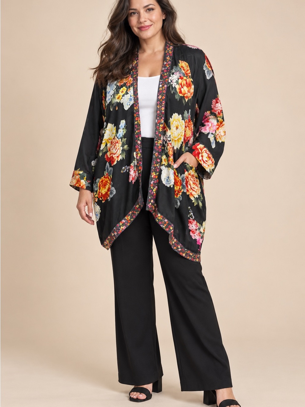 Johnny Was Embroidered Multicolor Trim kimono